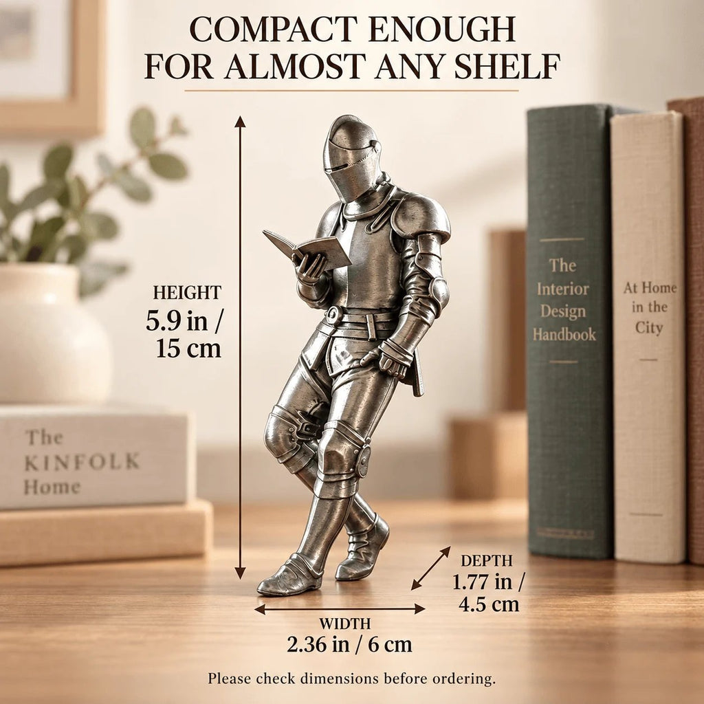 Reading Knight Bookshelf Statue | Medieval Fantasy Bookend Décor
