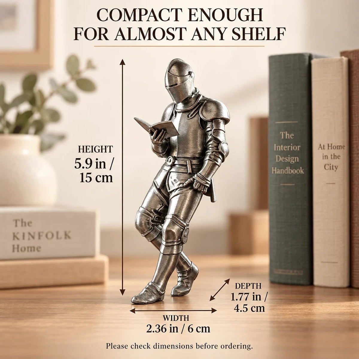 Reading Knight Bookshelf Statue | Medieval Fantasy Bookend Décor