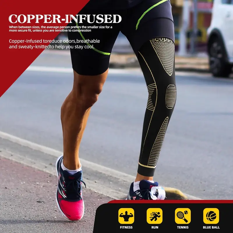 Copper Fiber Full-Leg Compression Sleeve – Unisex Support for Sports & Training