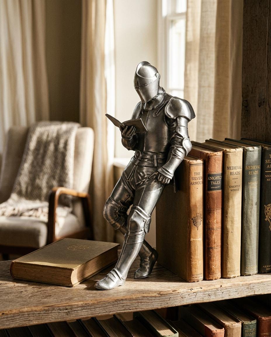 Reading Knight Bookshelf Statue | Medieval Fantasy Bookend Décor