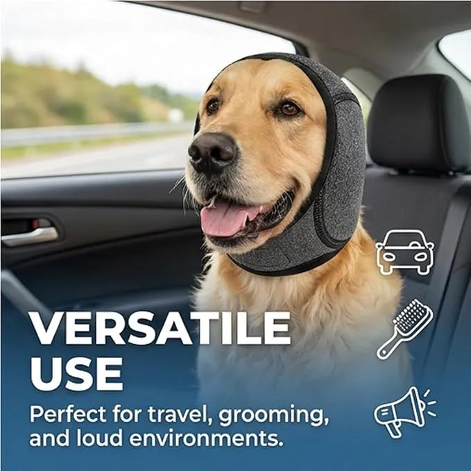 Dog Noise-Reducing Ear Wrap – Help Make Fireworks, Thunder & Grooming Less Overwhelming
