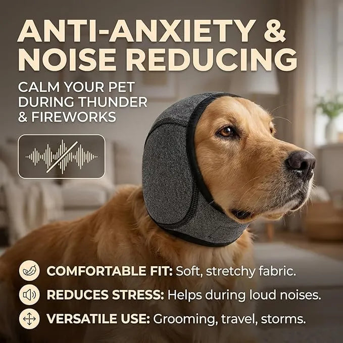 Dog Noise-Reducing Ear Wrap – Help Make Fireworks, Thunder & Grooming Less Overwhelming