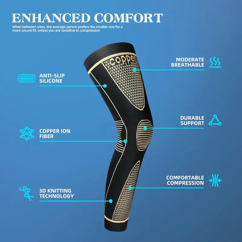 Copper Fiber Full-Leg Compression Sleeve – Unisex Support for Sports & Training