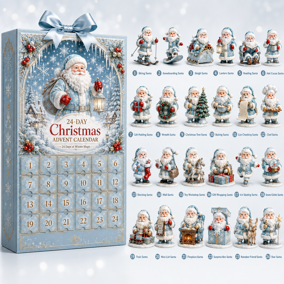 24-Day Christmas Countdown Advent Calendar –Icy Santa Claus Ornament
