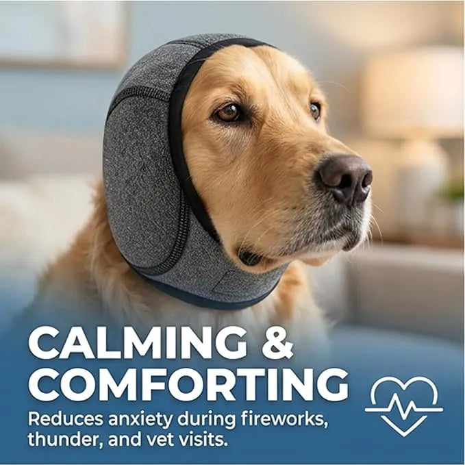 Dog Noise-Reducing Ear Wrap – Help Make Fireworks, Thunder & Grooming Less Overwhelming