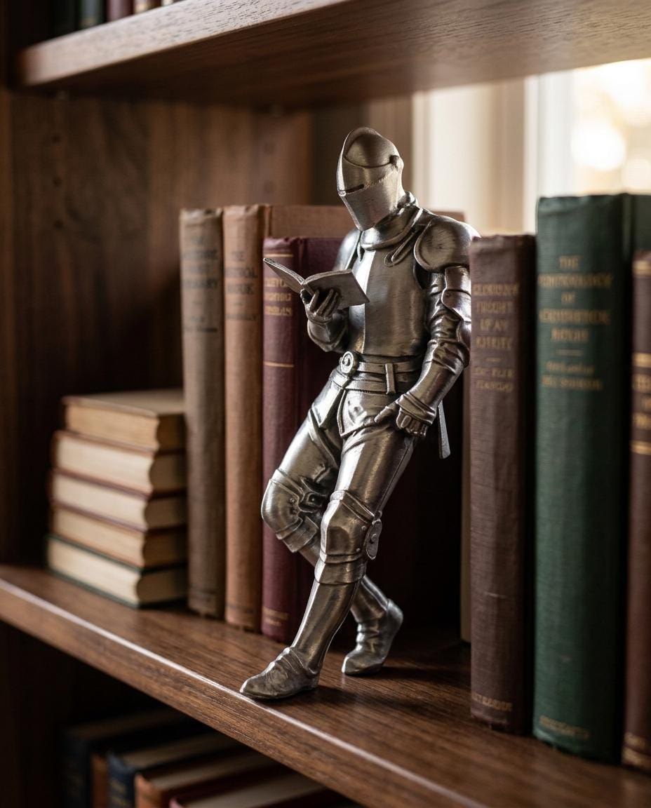 Reading Knight Bookshelf Statue | Medieval Fantasy Bookend Décor