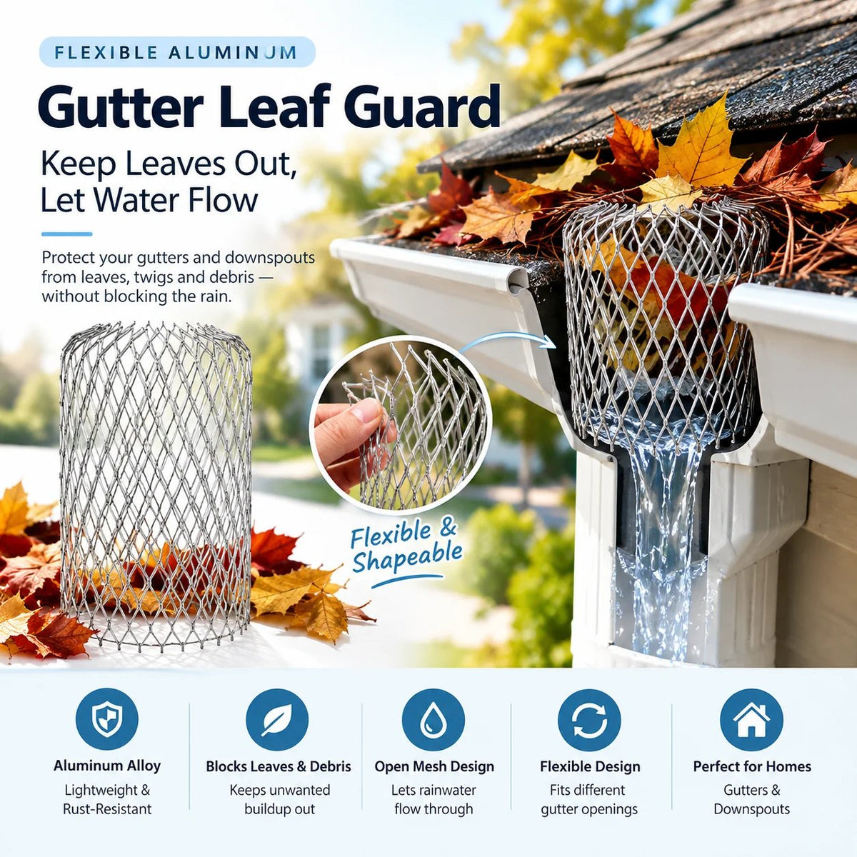 Flexible Aluminum Gutter Leaf Guard – Keep Leaves Out, Let Water Flow