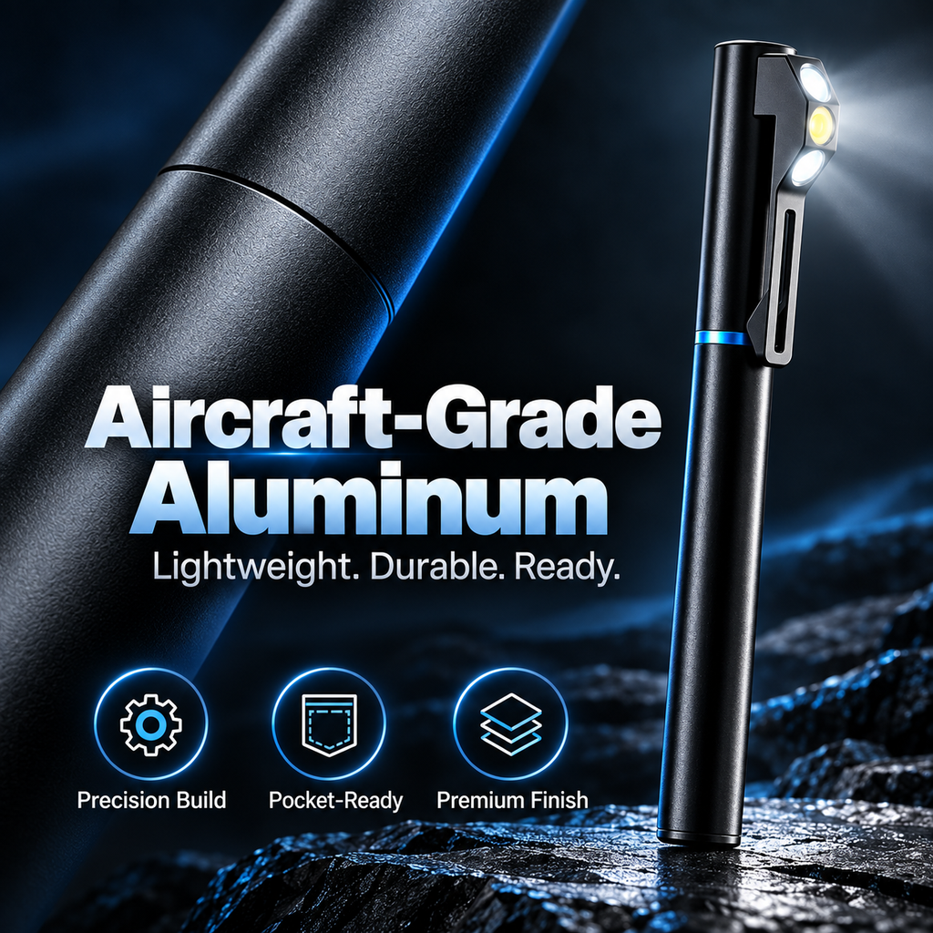 Compact Multifunction EDC Pen Light | 300 Lumens Dual LED Light | Aluminum Alloy Body | USB-C Rechargeable