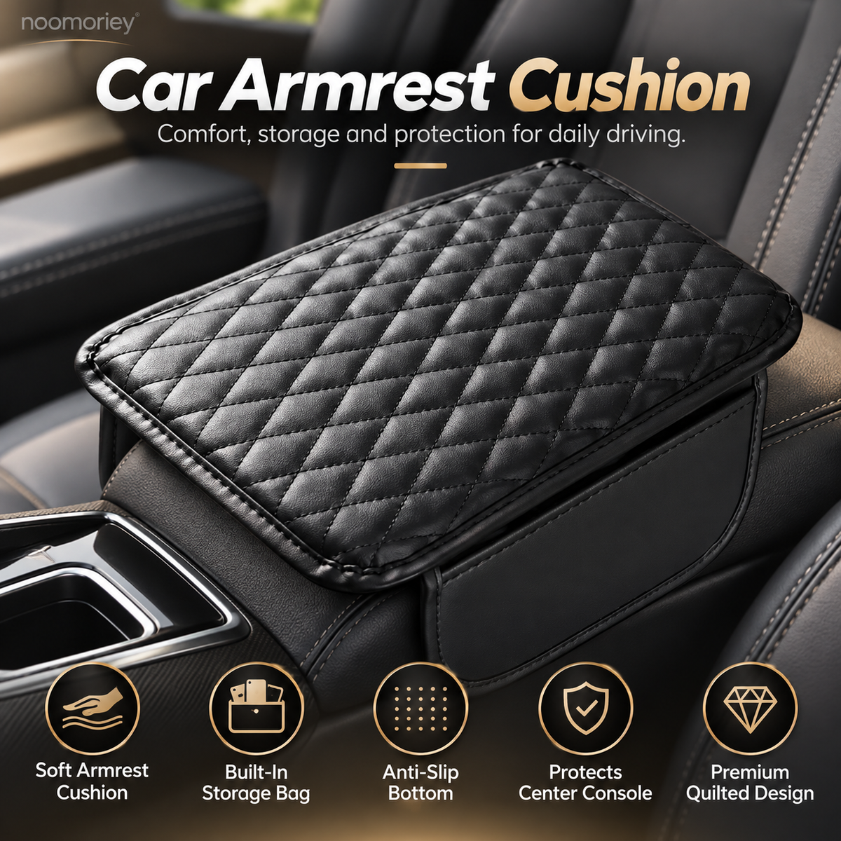 3-in-1 Car Armrest Cushion with Storage & Console Protection