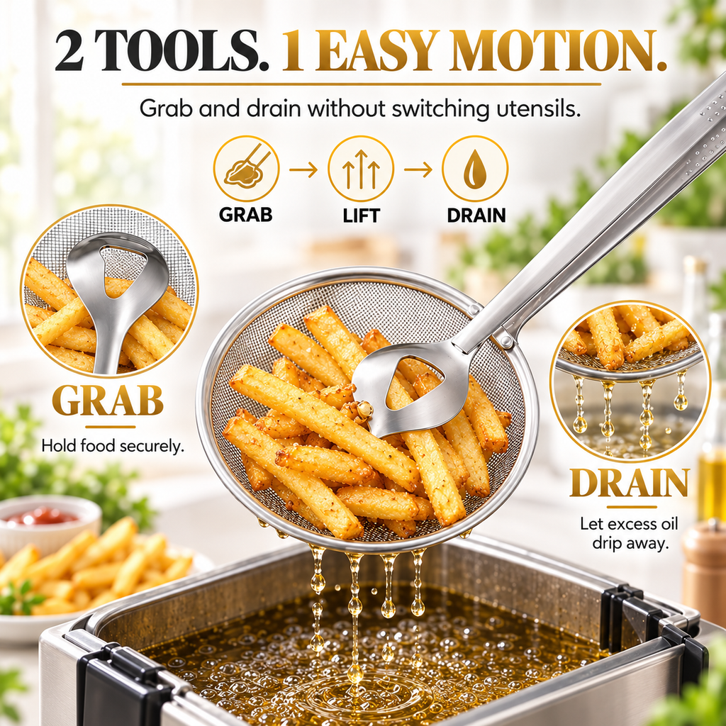 50% OFF Today 2-in-1 Spider Strainer Tongs for Frying & Draining