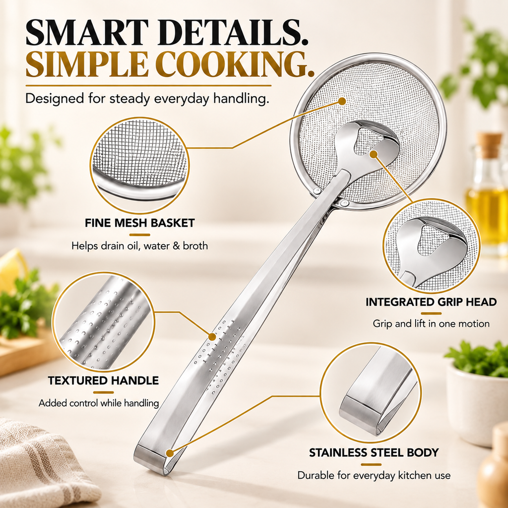 50% OFF Today 2-in-1 Spider Strainer Tongs for Frying & Draining