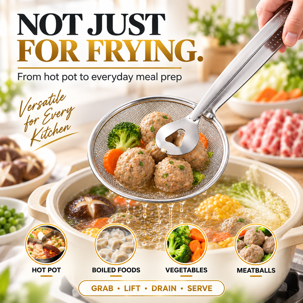 50% OFF Today 2-in-1 Spider Strainer Tongs for Frying & Draining