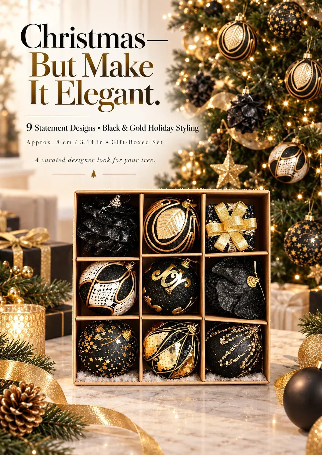 The Black & Gold Christmas Edit – 9 Statement Ornaments | 50% Off