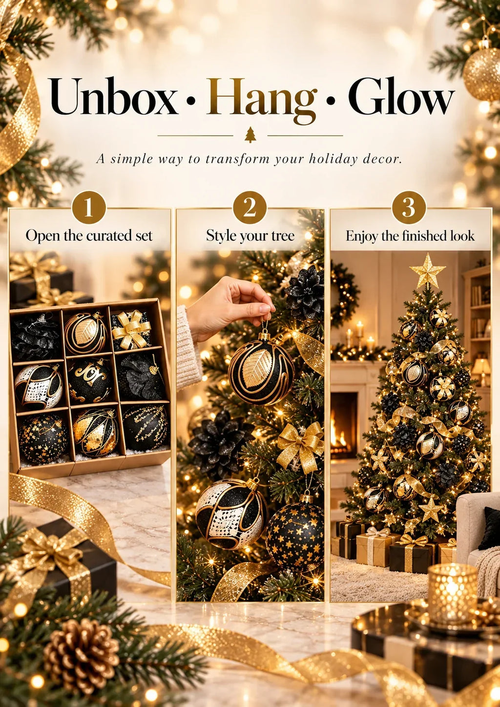 The Black & Gold Christmas Edit – 9 Statement Ornaments | 50% Off