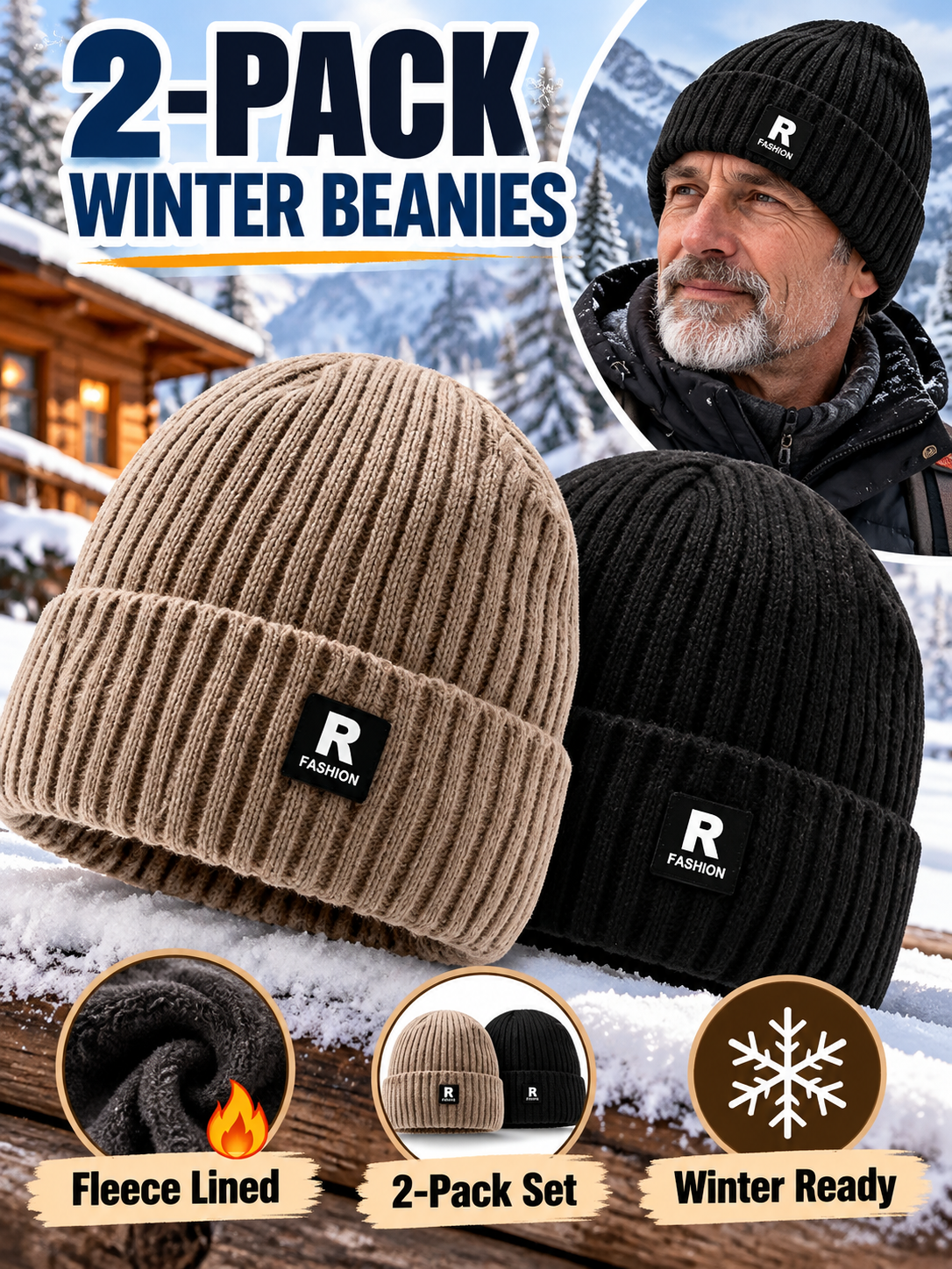 Winter Style Deal – Men’s Thermal Knit Beanie  Thick Fleece-Lined Cuffed Hat for Cycling, Skiing & Outdoor Wear