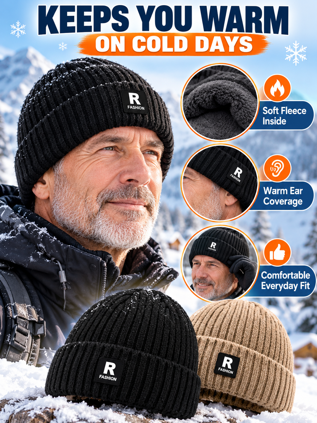Winter Style Deal – Men’s Thermal Knit Beanie  Thick Fleece-Lined Cuffed Hat for Cycling, Skiing & Outdoor Wear