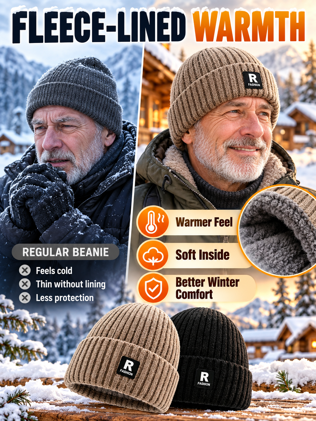 Winter Style Deal – Men’s Thermal Knit Beanie  Thick Fleece-Lined Cuffed Hat for Cycling, Skiing & Outdoor Wear