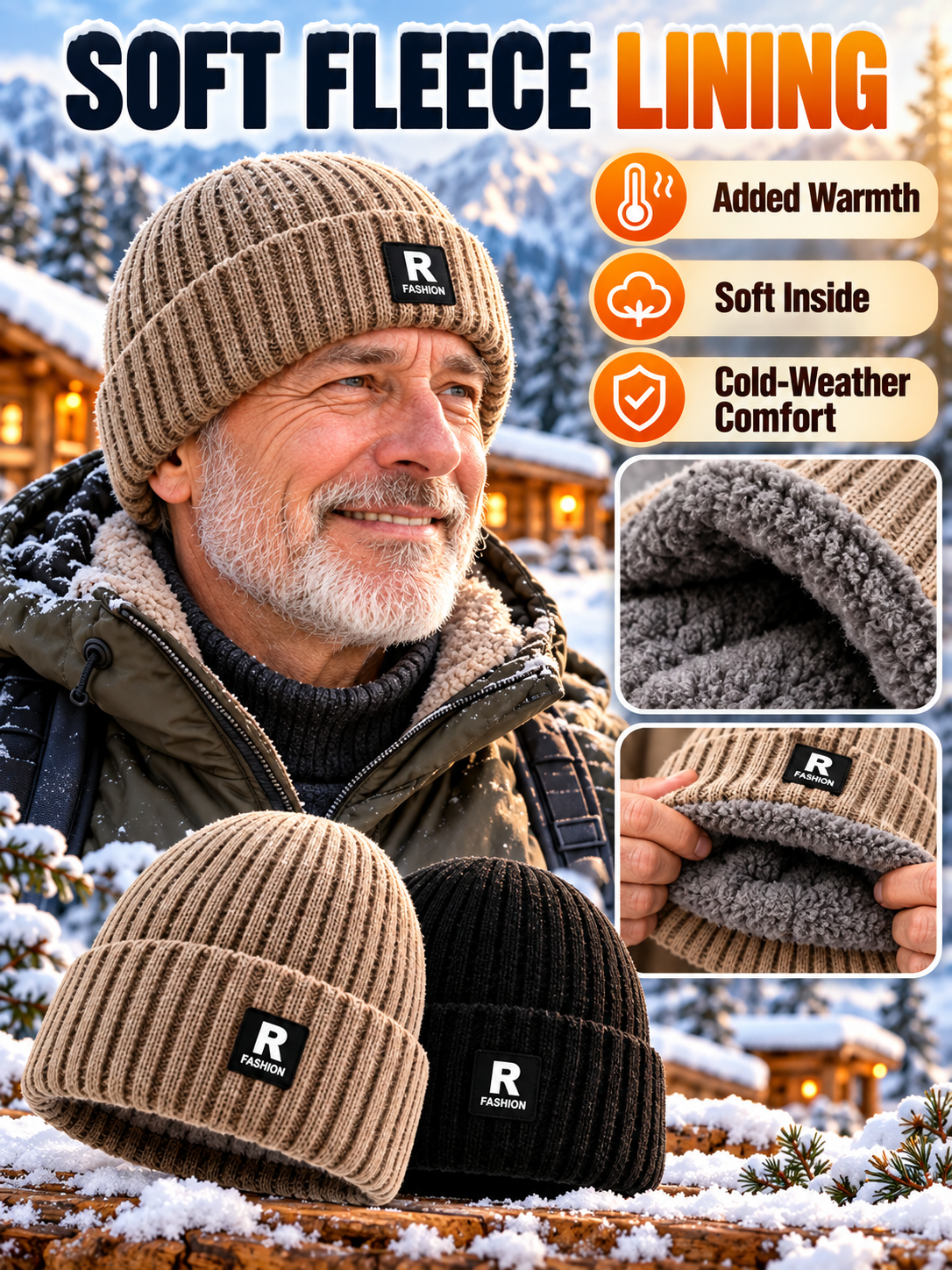 Winter Style Deal – Men’s Thermal Knit Beanie  Thick Fleece-Lined Cuffed Hat for Cycling, Skiing & Outdoor Wear