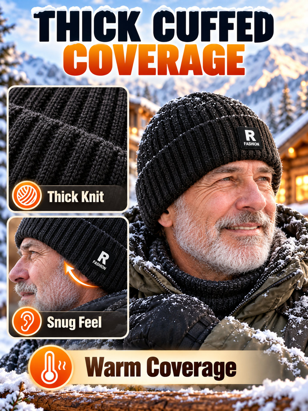 Winter Style Deal – Men’s Thermal Knit Beanie  Thick Fleece-Lined Cuffed Hat for Cycling, Skiing & Outdoor Wear