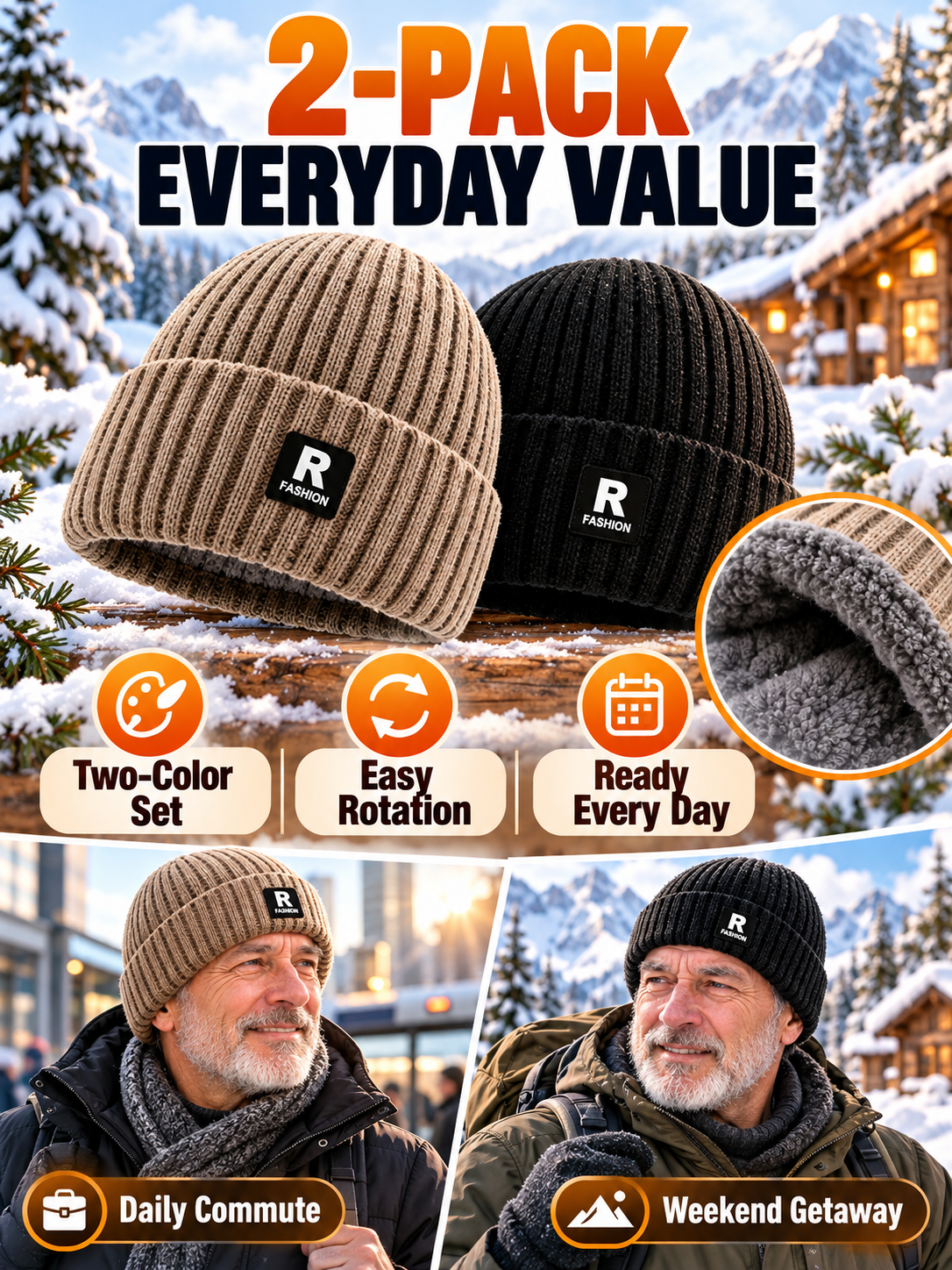 Winter Style Deal – Men’s Thermal Knit Beanie  Thick Fleece-Lined Cuffed Hat for Cycling, Skiing & Outdoor Wear