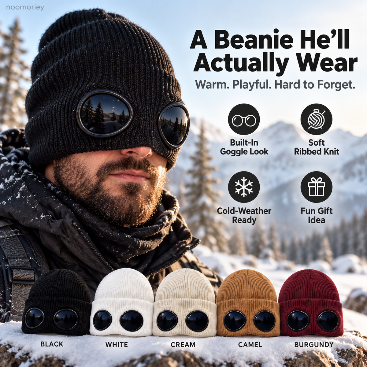 Goggle Beanie Winter Hat – Funny Knit Pull-Down Hat with Built-In Lenses