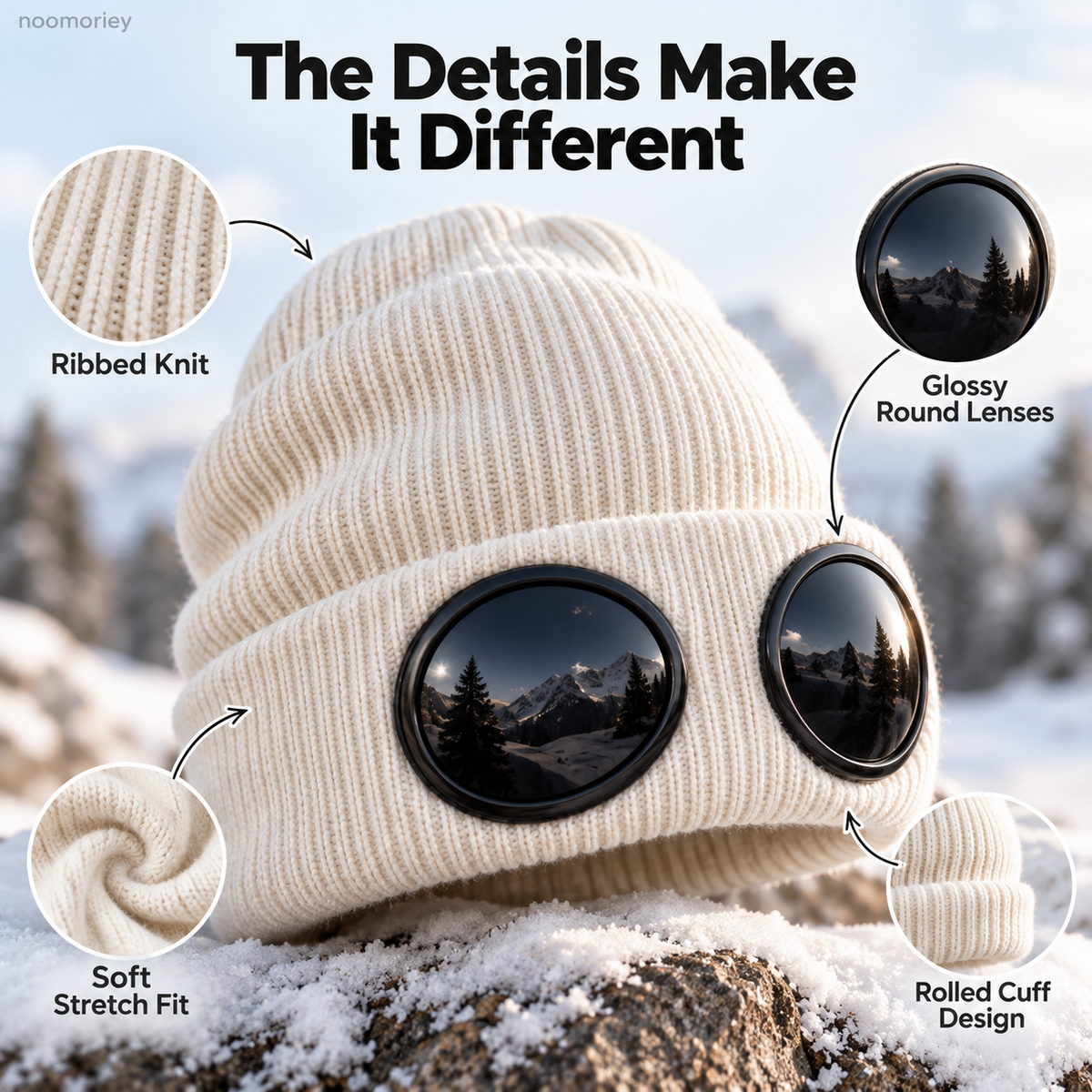 Goggle Beanie Winter Hat – Funny Knit Pull-Down Hat with Built-In Lenses