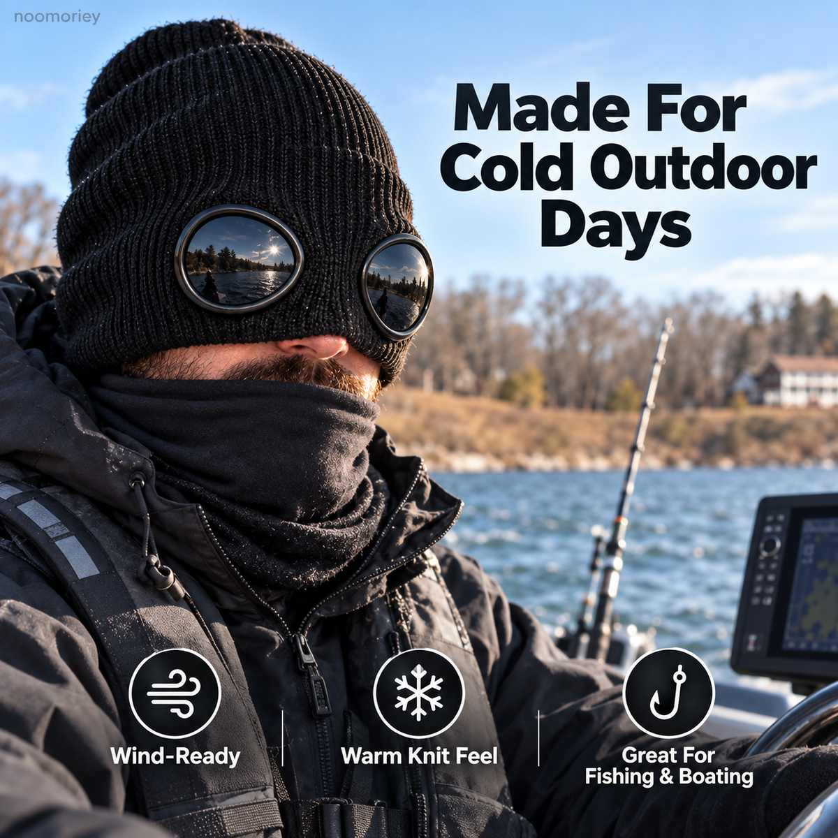 Goggle Beanie Winter Hat – Funny Knit Pull-Down Hat with Built-In Lenses