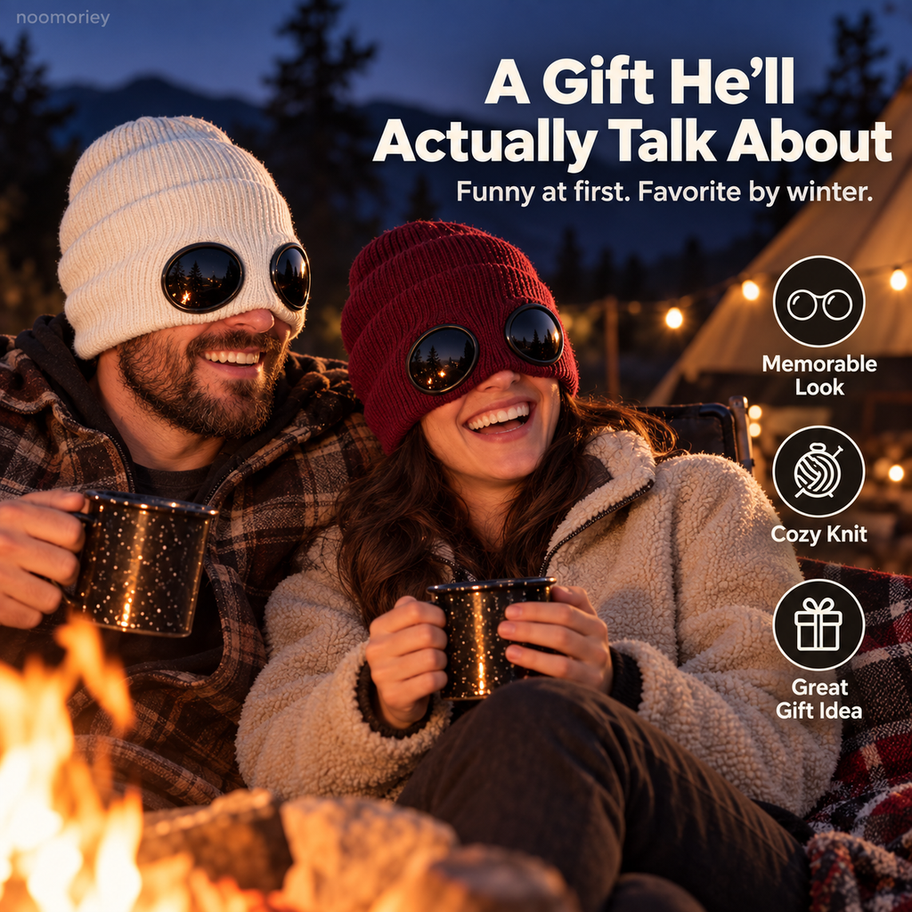 Goggle Beanie Winter Hat – Funny Knit Pull-Down Hat with Built-In Lenses