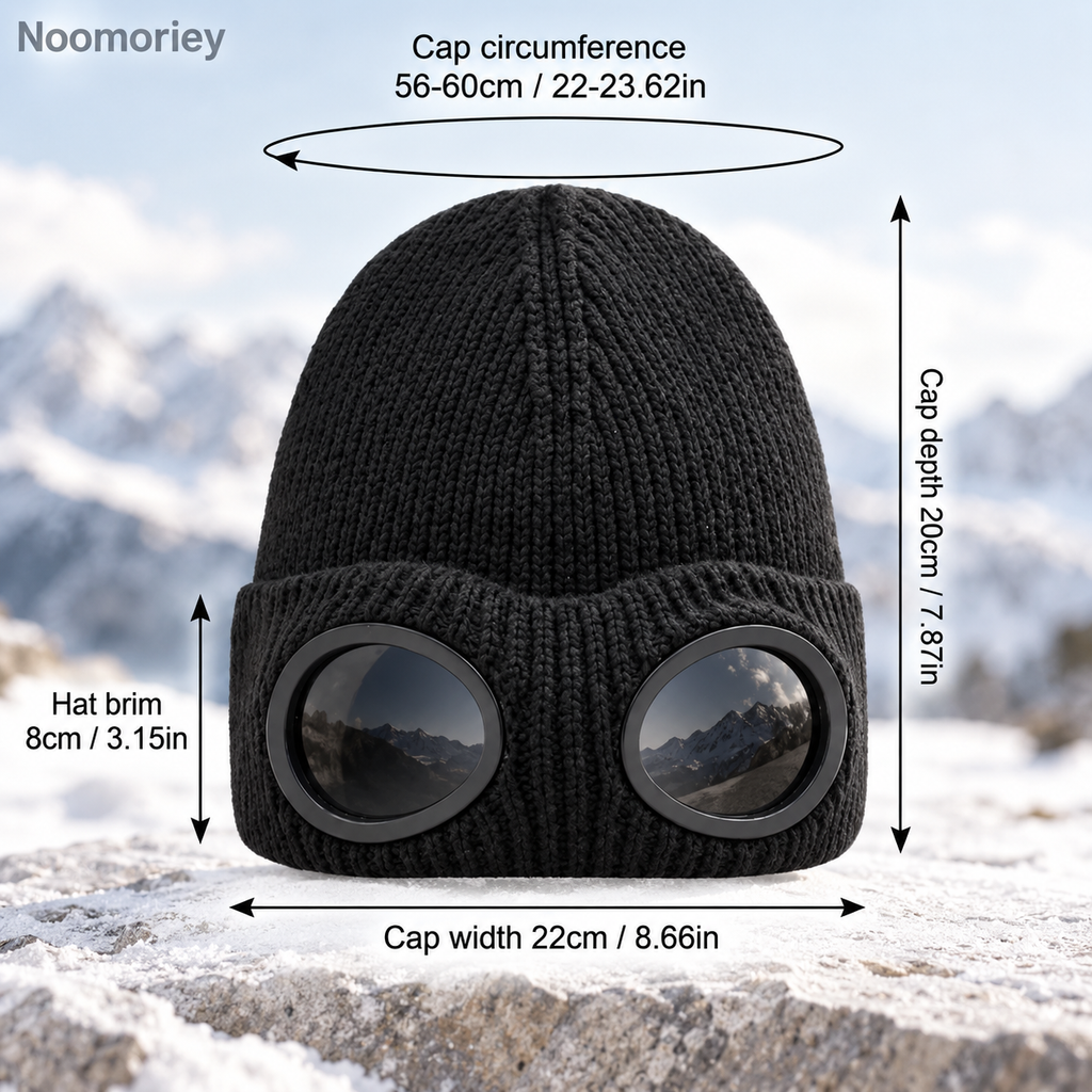 Goggle Beanie Winter Hat – Funny Knit Pull-Down Hat with Built-In Lenses