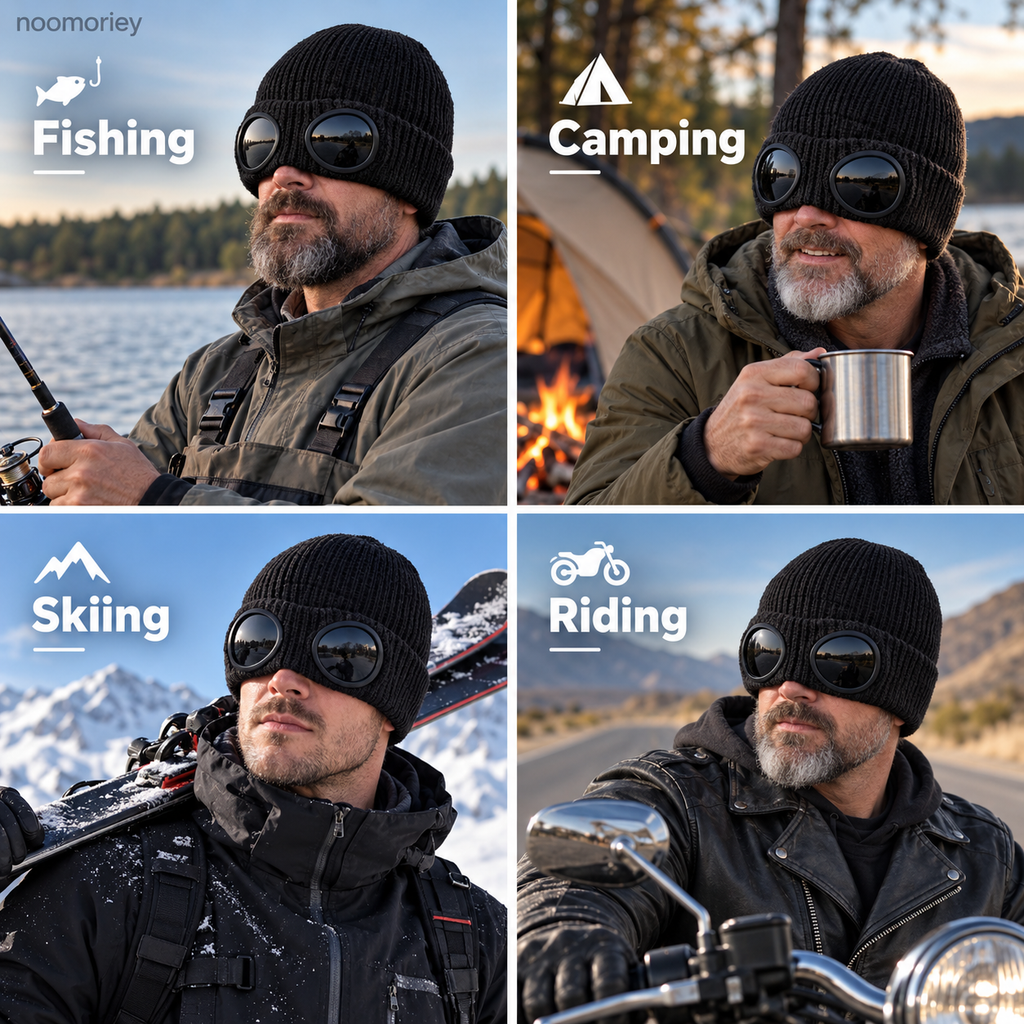 Goggle Beanie Winter Hat – Funny Knit Pull-Down Hat with Built-In Lenses