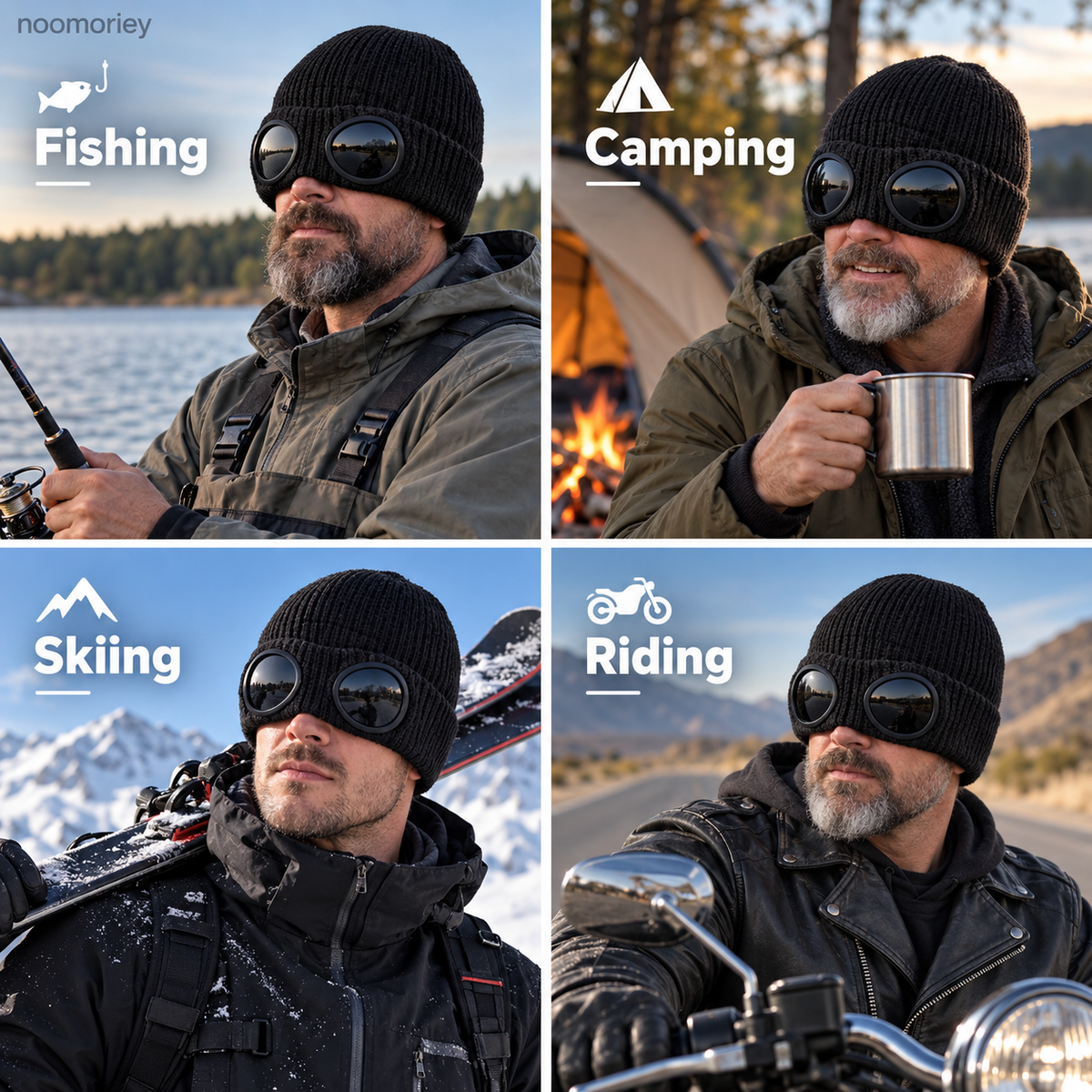 Goggle Beanie Winter Hat – Funny Knit Pull-Down Hat with Built-In Lenses