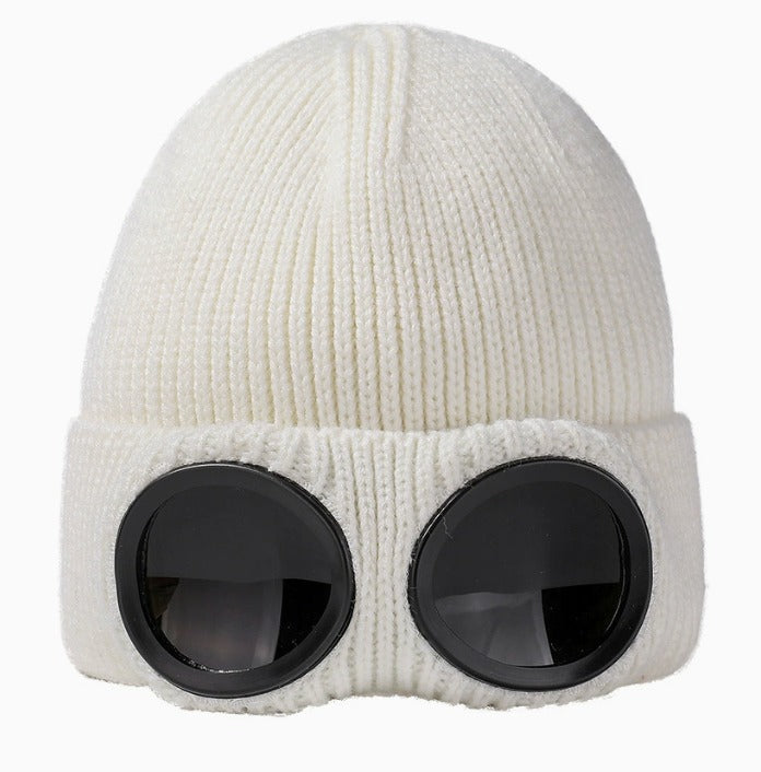 Goggle Beanie Winter Hat – Funny Knit Pull-Down Hat with Built-In Lenses