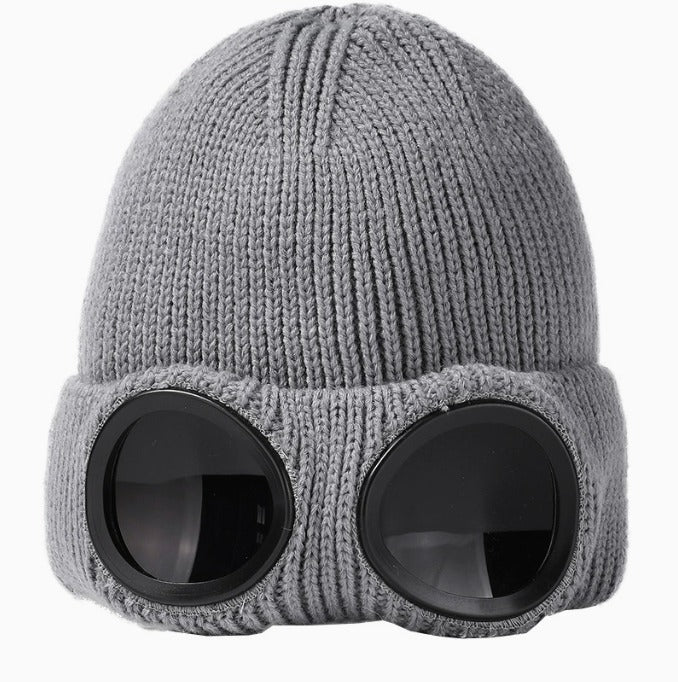 Goggle Beanie Winter Hat – Funny Knit Pull-Down Hat with Built-In Lenses