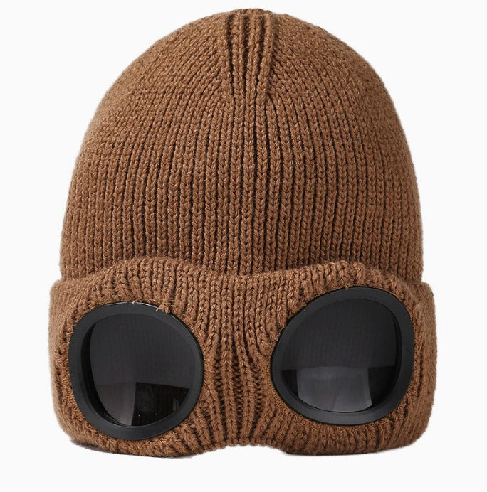 Goggle Beanie Winter Hat – Funny Knit Pull-Down Hat with Built-In Lenses