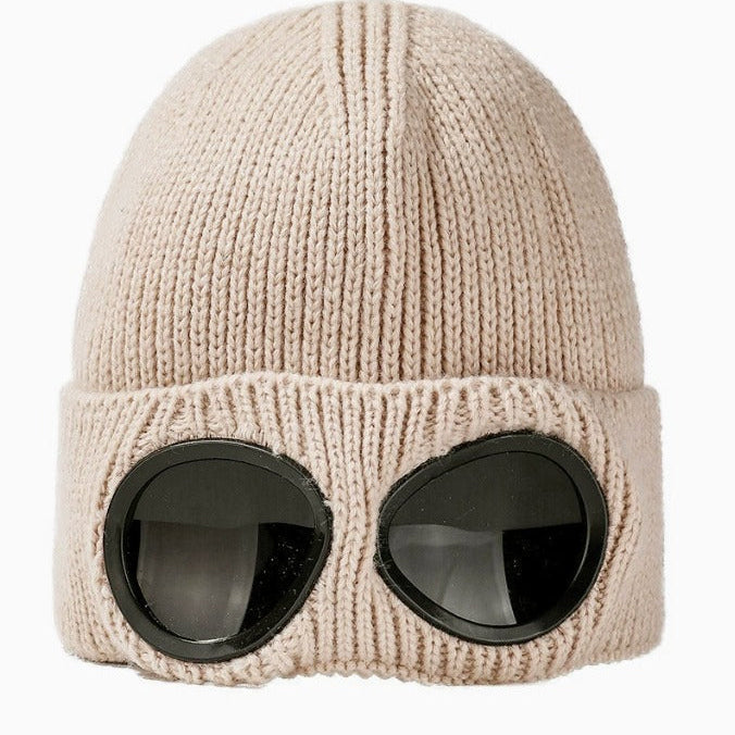 Goggle Beanie Winter Hat – Funny Knit Pull-Down Hat with Built-In Lenses