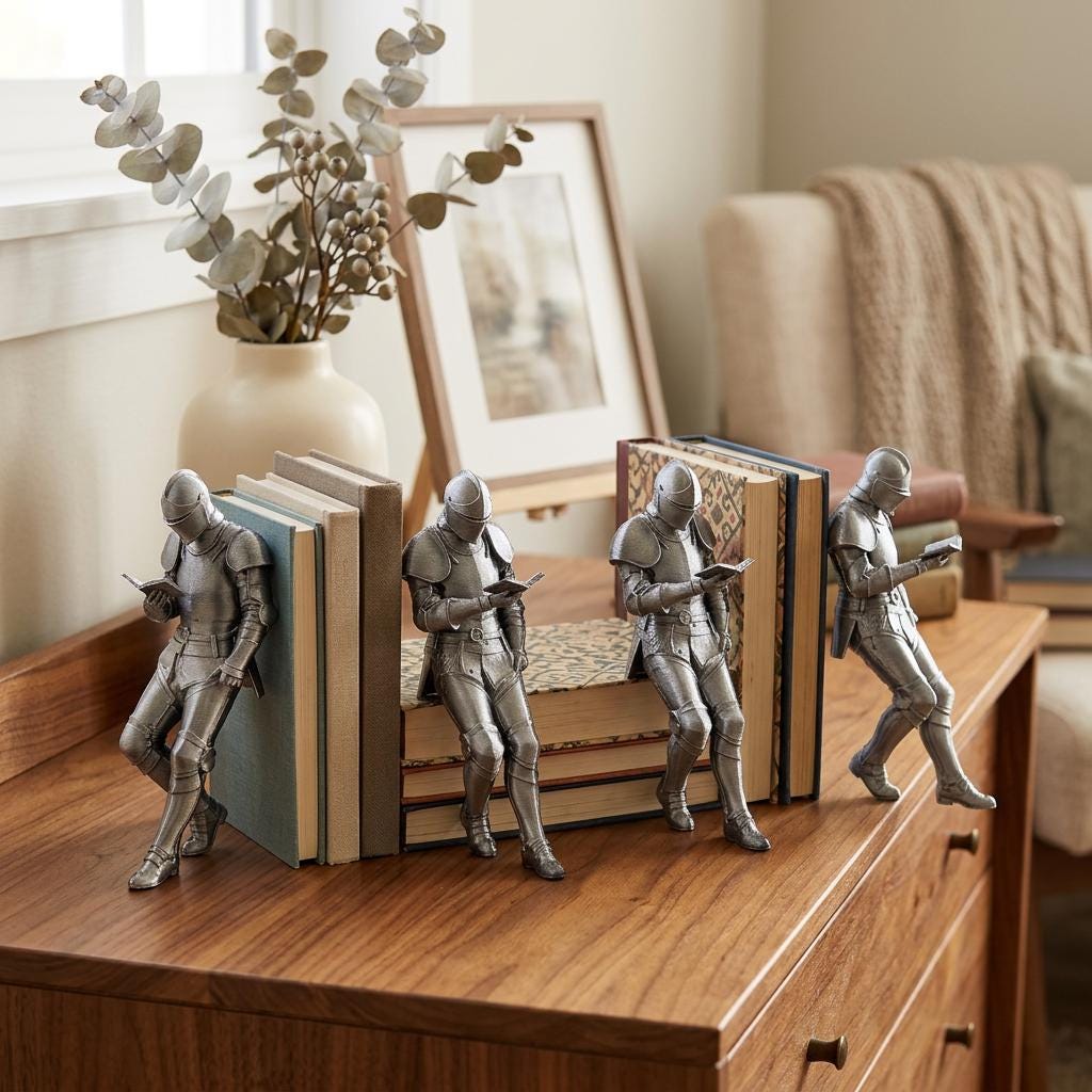 Reading Knight Bookshelf Statue | Medieval Fantasy Bookend Décor