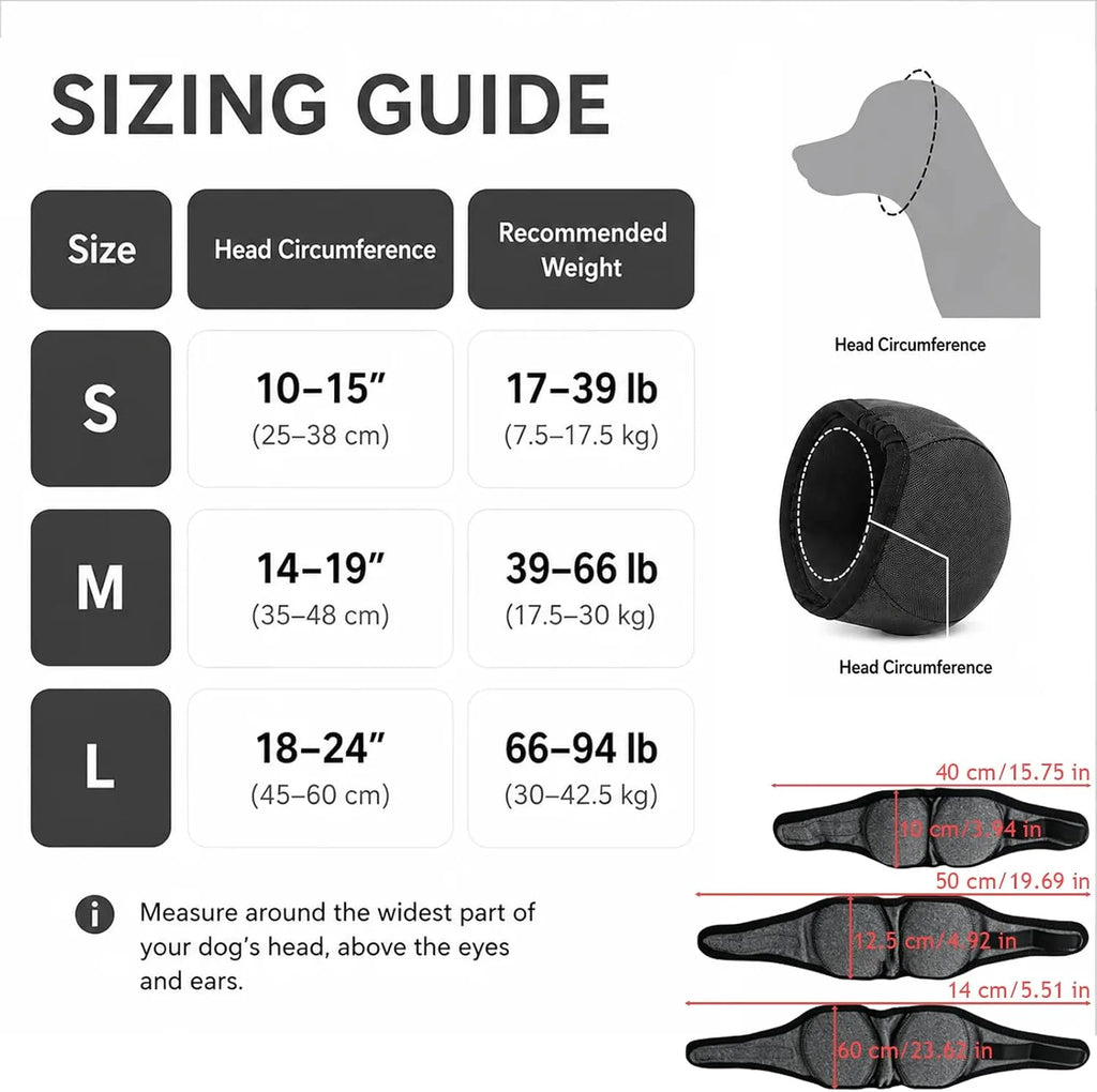 Dog Noise-Reducing Ear Wrap – Help Make Fireworks, Thunder & Grooming Less Overwhelming