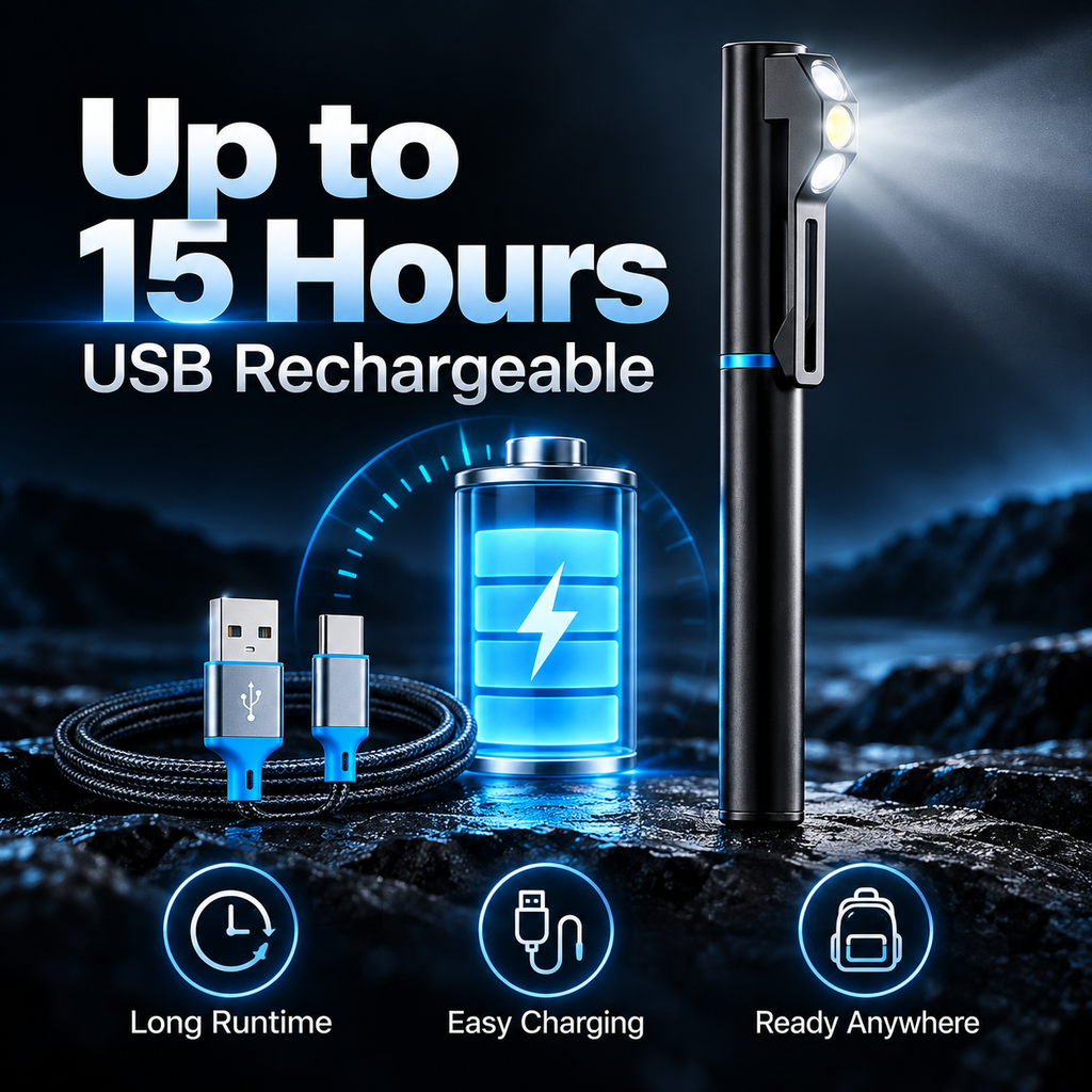 Compact Multifunction EDC Pen Light | 300 Lumens Dual LED Light | Aluminum Alloy Body | USB-C Rechargeable