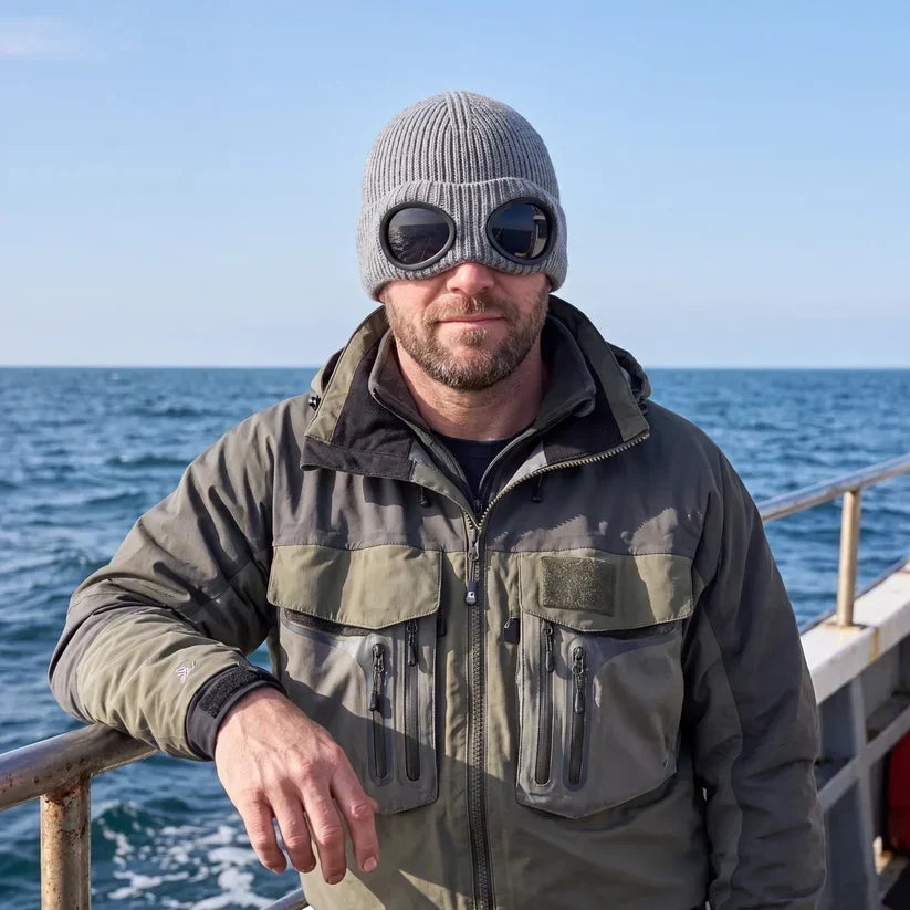 Goggle Beanie Winter Hat – Funny Knit Pull-Down Hat with Built-In Lenses